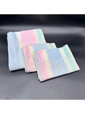 Vintage Full Size Sheet Pillowcases Set Pastel Rainbow Stripe Lady Pepperell USA